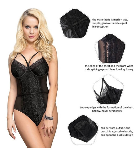 Imagen 7 de 9 de Body Negro Talle Grande Lencerìa Sexy Gorditas Xl By055