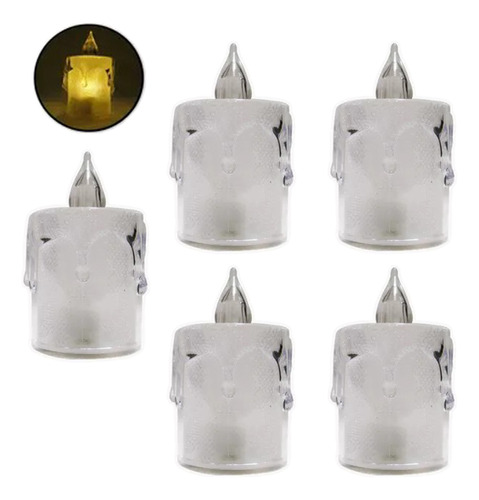 Set X5 Velas Led Souvenir Calida Portatil Plateada Brillante