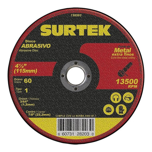 Surtek-disco Abrasivo Tipo1 Corte Extra Fino De Acero*128203