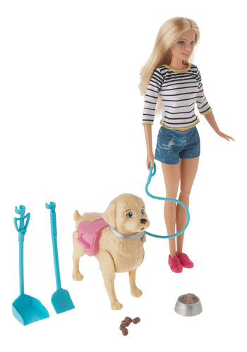 Mattel Barbie Muñeca Articulada Paseo Niña Perrito 