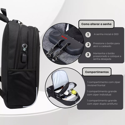 Hx Mochila Antirrobo Con Salida Para Portátil, Cable Usb Auxili