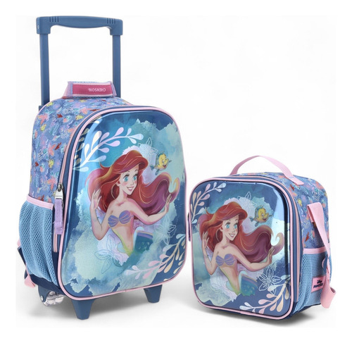 Kit Mochila Ruedas Kinder + Lonchera Chenson Ariel Agry 2025 Azul Claro Liso