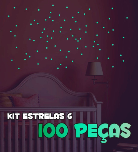 Kit 100 Estrelas - 2cm - Adesivos Brilham Fosforescente Neon