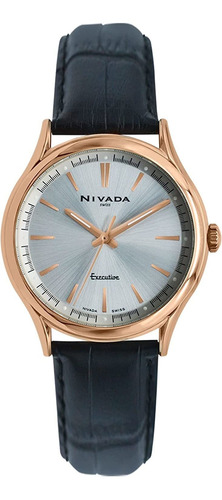 Reloj Nivada Executive Dama, Bisel Dorado, Piel Color Negro,
