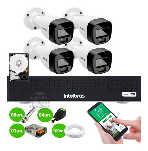Kit 4 Cameras Intelbras 1120 F. Color Dvr 4ch Intelbras C/hd