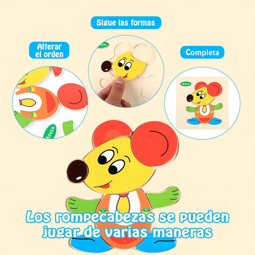 Zl Rompecabezas De Animales De Madera De 12 Piezas, Bloques