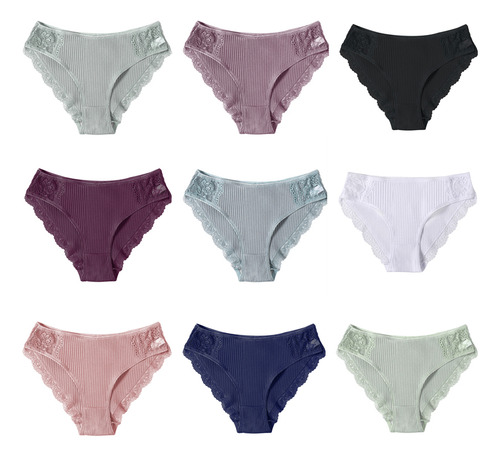 Bragas De Encaje Con Retazos De Algodón Para Mujer, 9 Unidad