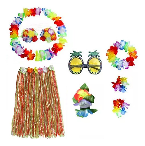 Conjunto De Falda Hawaiana Para Fiesta En La Playa