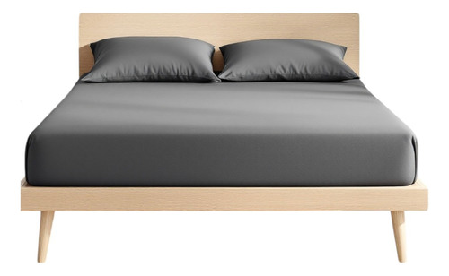 Sábana De Cajón Ajustable + Fundas De Almohada King Suave Gris Liso