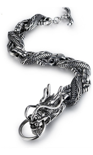 Pulsera Lujo Metalica Vikingo Cabeza De Dragon Odin Nordica