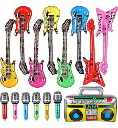 ~? 15 Piezas Instrumentos Inflables Rock Star Toy Set Incluy