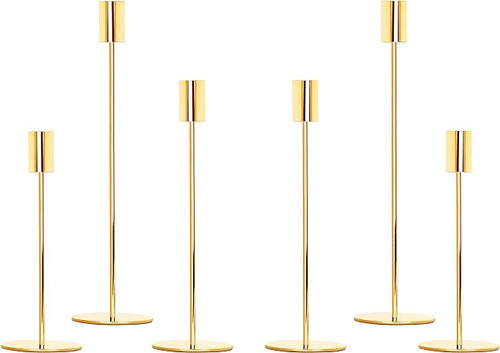 Candelabro Porta Velas Conico Dorado Pulido 6 Unidades