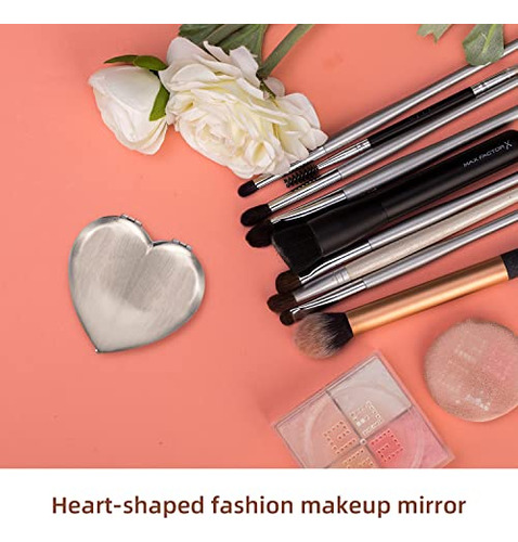 Mini Espejo Lupa Portátil Elegante Corazón Plata 1x 2x