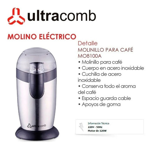 Imagen 3 de 8 de Molinillo Para Granos De Café Ultracomb Mo-8100a