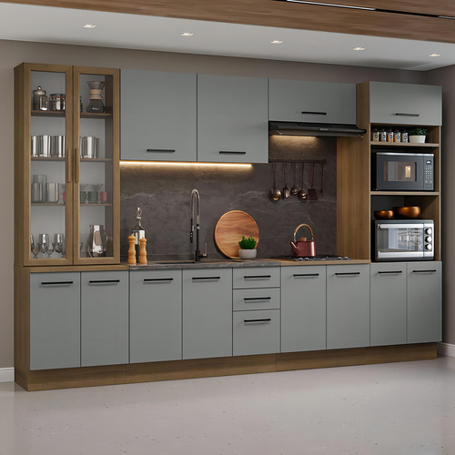 Armário De Cozinha Completa 340cm Agata Madesa 01 Cor Rustic/cinza