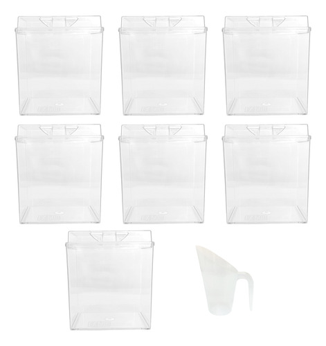 Kit 7 Potes Acrílico Retangular C/ Tampa 1,5l+ Conchas 300ml