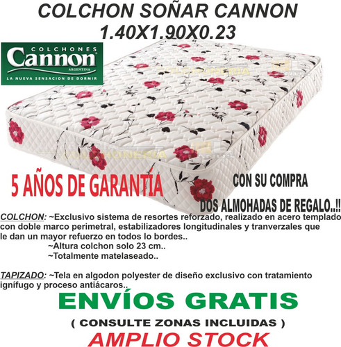 Colchon Cannon Soñar Resorte 190x140 +2almohadas Superoferta