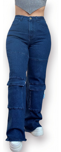 Jeans Wide Leg Cargo Elasticado