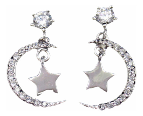 Aros Plata 925 Luna Y Estrella Colgantes Con Cubic X Local !