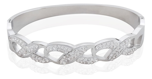 Brazalete De Acero #107 Con Zirconias Blancas Incrustadas Diámetro 7 Cm