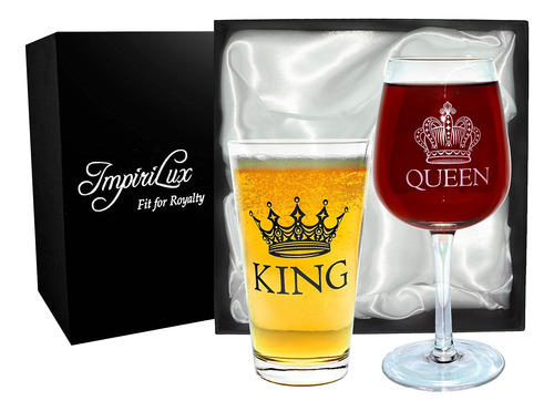 Juego De Copas De Vino King Beer & Queen | Hermoso Regalo Pa