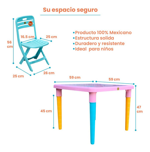 Mesa Infantil Desmontable Con 4 Sillas Plegables Colores