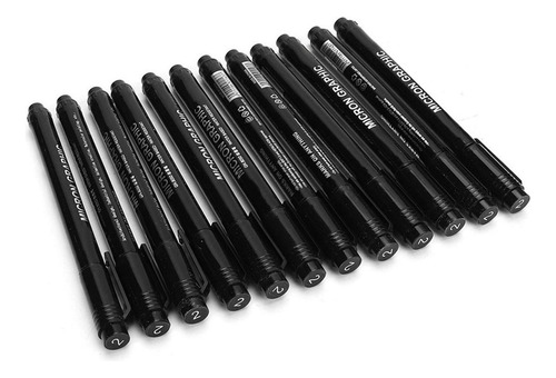 Rotulador De Punta Fina, 12 Unidades, Tinta Negra, Impermeab