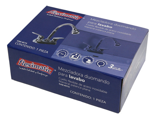Fleximatic 4515 Mezcladora Duomando Para Lavabo Acabado Cromado Color Plateado