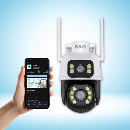 Câmera Wi-fi Ptz 8mp Lente Dupla Rastreamento App Icsse Cor Branco