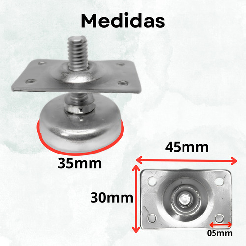 8 Sapata Pé Nivelador Com Placa Móveis 30x45mm Rosca 5/16