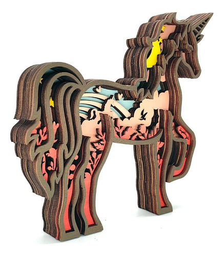 Estátua De Unicórnios De Madeira, Decorativa, Artesanato,