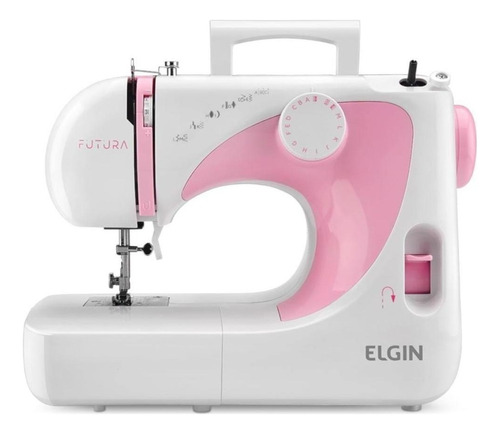 Máquina De Costura Reta Elgin Futura Jx-2040 Portátil 127v Cor Branco/Rosa