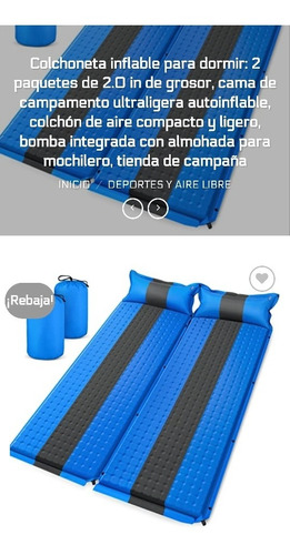 2 Colchonetas Autoinflable Livianas Camping Senderismo 