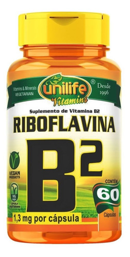 Vitamina B2 ( Riboflavina ) - 60 Cápsulas 500mg - Unilife