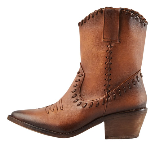 Botín Camel 8054 Vaquera Cowboy Mujer Tacón Ancho Casual