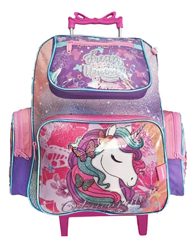 Kit Mochila Unicornio Rodinhas Infantil Chenson Escolar