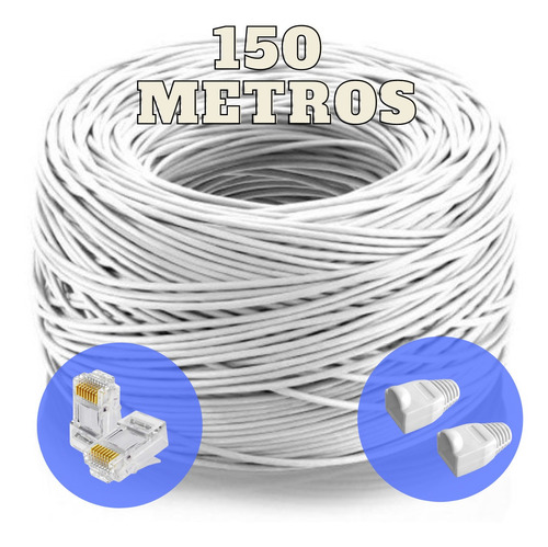 Cabo Para Internet Branco E Cftv 150m Cat5 + Conector