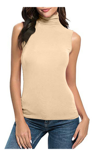 Nuevo Camiseta De Cuello Alto Sin Mangas De Color Liso De