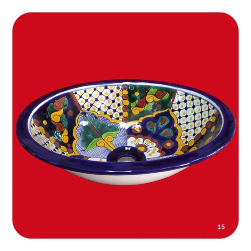 Imagen 3 de 3 de Lavabo Grande Color Cerámica Tipo Talavera 44x36x17 Cm M15