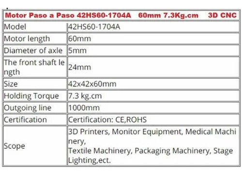 Motor Paso A Paso 42hs60-1704a 60mm 7. 3kg.cm 3d Cnc