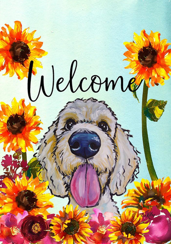 Goldendoodle Blonde - Bandera De Bienvenida Para Jardín De H