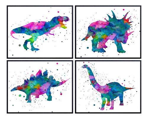 Impresión De Arte De Pared De Acuarela De Dinosaurio -...