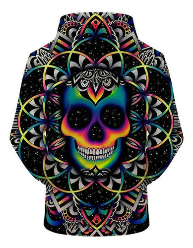 Sudadera Con Capucha Colorida Mandala Skull Día De Los Muert