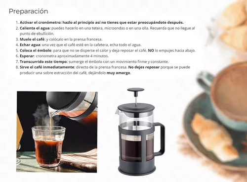 Cafetera Prensa Francesa A Embolo Vidrio Y Plastico 1l