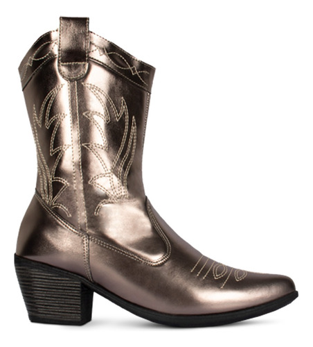 Bota Texana Western Feminina Metalizada Bordada Cano Curto