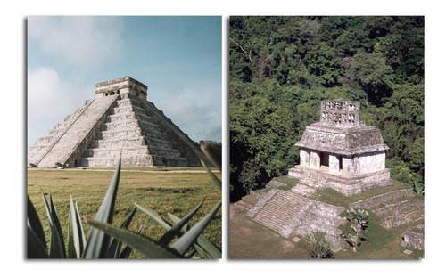 Set 2 Cuadros Pirámides Chichén Itzá Palenque Lienzo 45x36