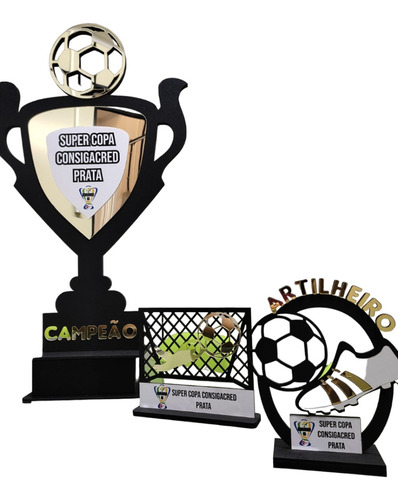 Kit 3 Troféus - Futebol - Campeão - Competição