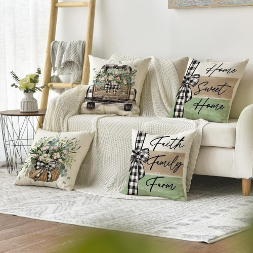 Paquete De 4 Fundas De Almohada Estilo Hojas De Eucalipto Green