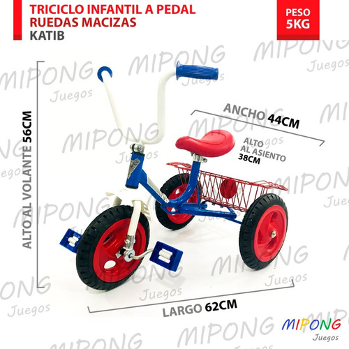 Imagen 5 de 8 de Triciclos Infantiles Ruedas Macizas Azules 575