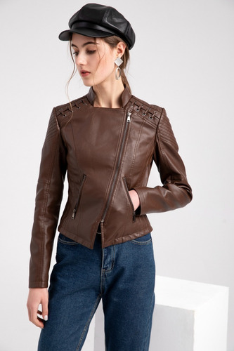 Chamarra Mujer Cl¿sica Con Cremallera, Estilo Punk, Piel Mod